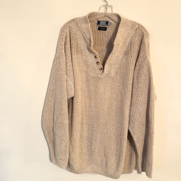 Sitter & Grant Men’s Button Neck Beige Pullover Sweater Size LT - Picture 2 of 4